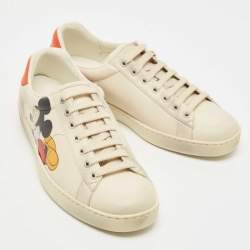 Pre Owned Gucci x Disney Cream Leather Mickey Mouse Ace Sneakers Size 39.5