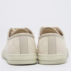 Pre Owned Gucci Beige GG Canvas and Leather Low Top Sneakers Size 42