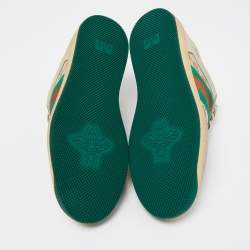Gucci Beige/Green GG Canvas and Nubuck Leather Screener Low Top Sneakers Size 41.5