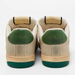 Gucci Beige/Green GG Canvas and Nubuck Leather Screener Low Top Sneakers Size 41.5