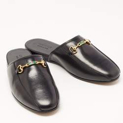 Gucci Black Leather Princetown Horsebit Flat Mules Size 45