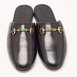 Gucci Black Leather Princetown Horsebit Flat Mules Size 45