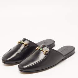 Gucci Black Leather Princetown Horsebit Flat Mules Size 45