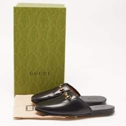 Gucci Black Leather Princetown Horsebit Flat Mules Size 45