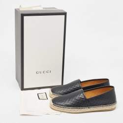  Gucci Black Microguccissima Leather Slip On Espadrille Flats Size 42
