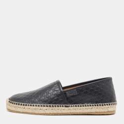  Gucci Black Microguccissima Leather Slip On Espadrille Flats Size 42