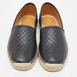  Gucci Black Microguccissima Leather Slip On Espadrille Flats Size 42