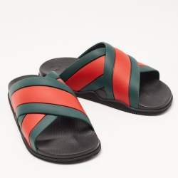 Gucci Red/Green Web Rubber Flat Slides Size 43