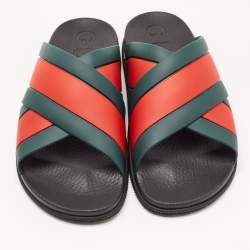 Gucci Red/Green Web Rubber Flat Slides Size 43