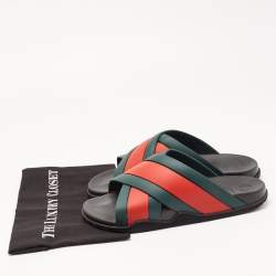 Gucci Red/Green Web Rubber Flat Slides Size 43
