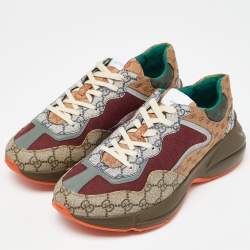 Gucci Multicolor GG Supreme Canvas and Leather Rhyton Sneakers Size 42.5
