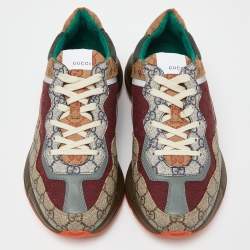 Gucci Multicolor GG Supreme Canvas and Leather Rhyton Sneakers Size 42.5