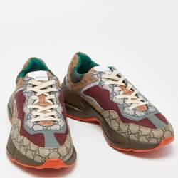 Gucci Multicolor GG Supreme Canvas and Leather Rhyton Sneakers Size 42.5