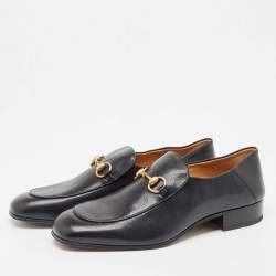 Pre Owned Gucci Black Leather Jordaan Loafers Size 44