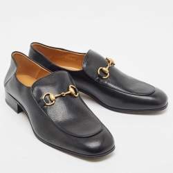 Pre Owned Gucci Black Leather Jordaan Loafers Size 44