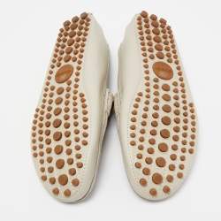 Gucci Cream Leather Web Slip On Loafers Size 43.5