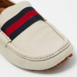 Gucci Cream Leather Web Slip On Loafers Size 43.5