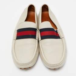 Gucci Cream Leather Web Slip On Loafers Size 43.5