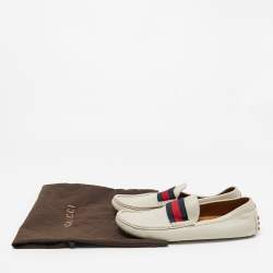 Gucci Cream Leather Web Slip On Loafers Size 43.5