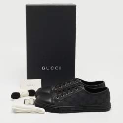 Gucci Black GG Canvas and Leather Low Top Sneakers Size 41.5