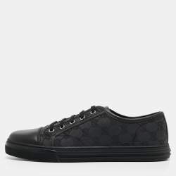 Gucci Black GG Canvas and Leather Low Top Sneakers Size 41.5