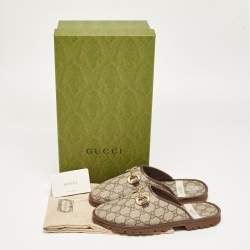 Gucci Beige/Brown GG Supreme Canvas Horsebit Slippers Size 40