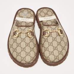 Gucci Beige/Brown GG Supreme Canvas Horsebit Slippers Size 40