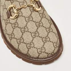 Gucci Beige/Brown GG Supreme Canvas Horsebit Slippers Size 40