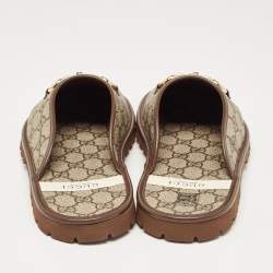 Gucci Beige/Brown GG Supreme Canvas Horsebit Slippers Size 40
