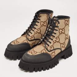 Gucci Beige Jumbo GG Canvas Ankle Boots Size 40.5