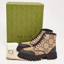Gucci Beige Jumbo GG Canvas Ankle Boots Size 40.5