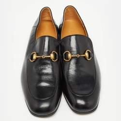 Pre Owned Gucci Black Leather Horsebit Jordaan Slip On Loafers Size 43