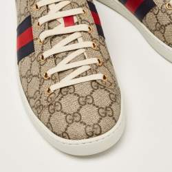 مملوكة مسبقًا Gucci Brown GG Canvas Ace Low Top Sneakers Size 41.5