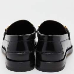 Pre Owned Gucci Black Leather Cara Logo Embellished Loafers Size 44.5