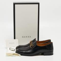 Pre Owned Gucci Black Leather Horsebit Slip On Loafers Size 42