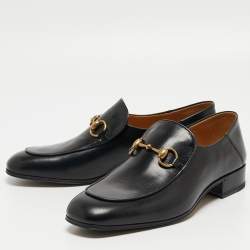 Pre Owned Gucci Black Leather Horsebit Slip On Loafers Size 42