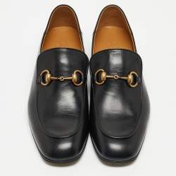 Pre Owned Gucci Black Leather Horsebit Slip On Loafers Size 42