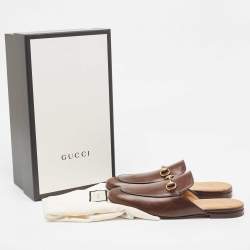 Gucci Dark Brown Leather Princetown Flat Mules Size 42
