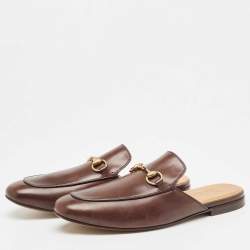 Gucci Dark Brown Leather Princetown Flat Mules Size 42