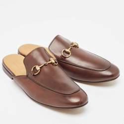 Gucci Dark Brown Leather Princetown Flat Mules Size 42