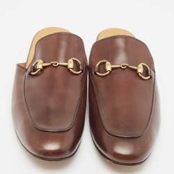 Gucci Dark Brown Leather Princetown Flat Mules Size 42