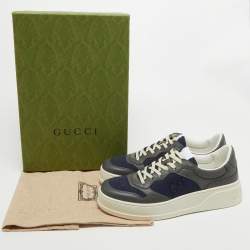 Gucci Navy Blue/Grey GG Canvas and Leather Chunky B Sneakers Size 43