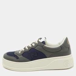 Gucci Navy Blue/Grey GG Canvas and Leather Chunky B Sneakers Size 43