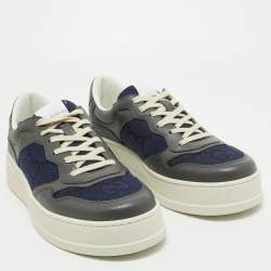 Gucci Navy Blue/Grey GG Canvas and Leather Chunky B Sneakers Size 43