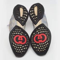 Pre Owned حذاء رياضي غوتشي ران جلد مطبوع جي جي بيج/أزرق مقاس 42.5