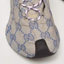Pre Owned Gucci Beige/Blue GG Printed Leather Run Sneakers Size 44