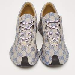 Pre Owned Gucci Beige/Blue GG Printed Leather Run Sneakers Size 44