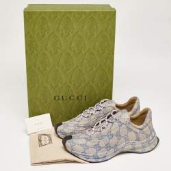 Pre Owned Gucci Beige/Blue GG Printed Leather Run Sneakers Size 44