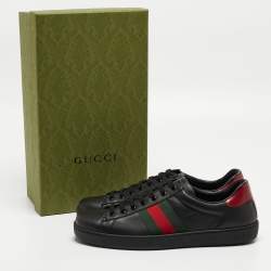 Pre Owned Gucci Black Leather Web Ace Sneakers Size 44 