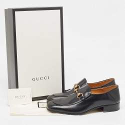 Pre Owned Gucci Black Leather Horsebit Foldable Loafers Size 42